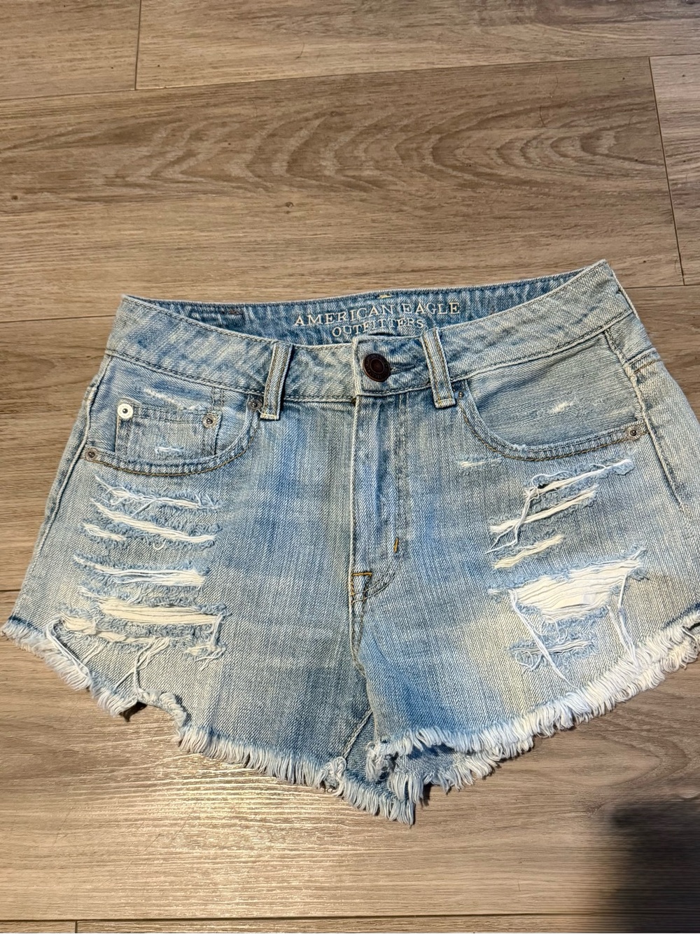 American Eagle Outfitters Light Blue Ripped Denim Cutoff Shorts
